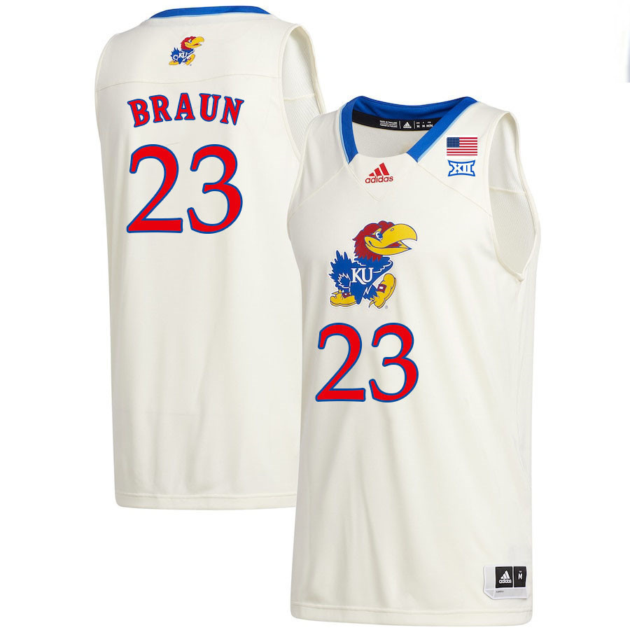 Men #23 Parker Braun Kansas Jayhawks College Basketball Jerseys Stitched Sale-Cream